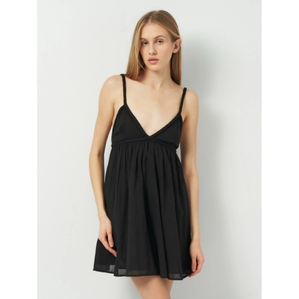 Zara Black Braided Strap Tassel Tie Back Babydoll Romper Large Boho Summer